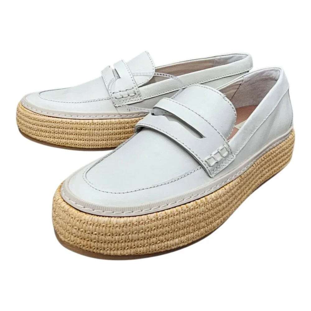 Dolce Vita Ranna Loafer New Espadrille Platform Ivory Leather Slip On Shoe
